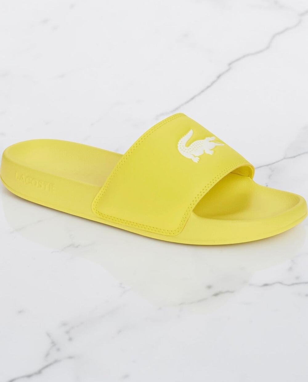 Lacoste Men's Croco Dualiste Slide Sandals Yellow White Logo Size 12